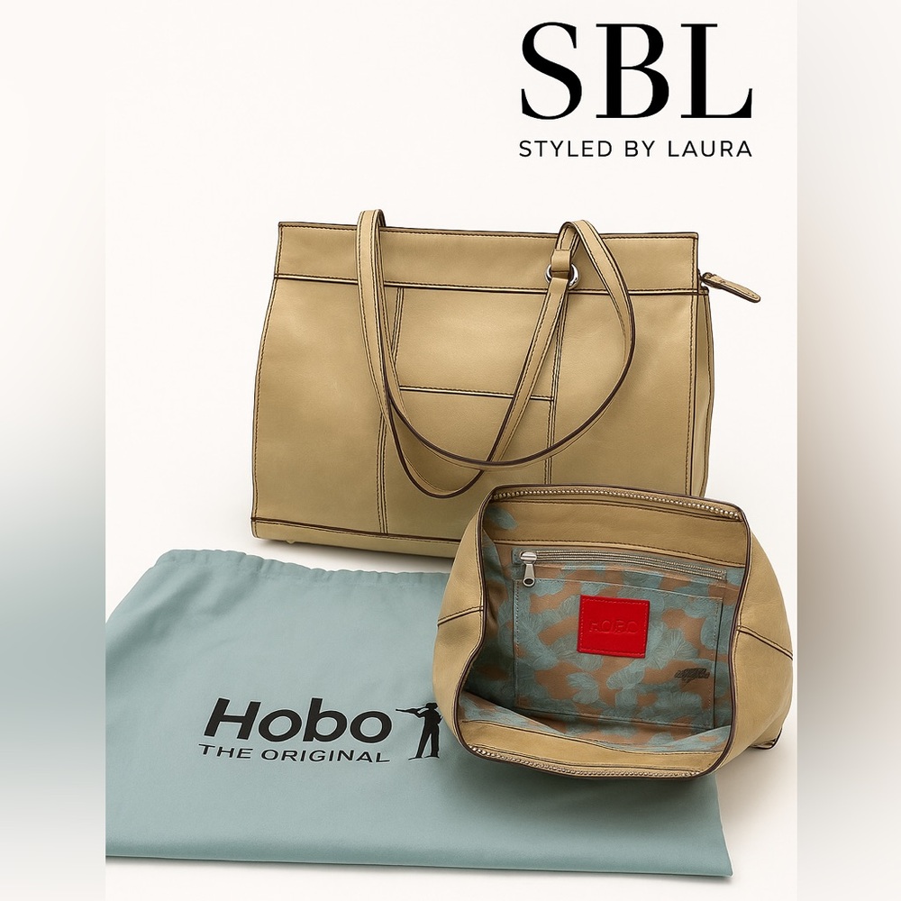 HOBO “The Original” Patchwork Leather Tote + Dust Bag – Champagne Metallic❤️🔥